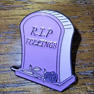 Women’s Jewelry Cute Purple Tombstone with Quote ‘R.I.P. Feelings’ Enamel Pin